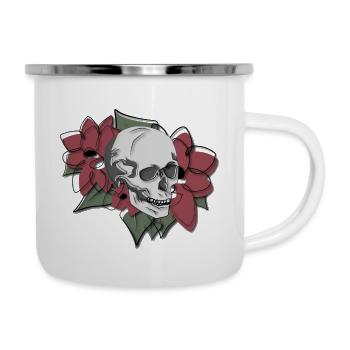 Totenkopf in Blumen - Emaille-Tasse - Weiß - Rechts