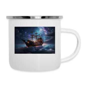 Traumhaftes Wolkenschiff - Emaille-Tasse - Weiß - Rechts