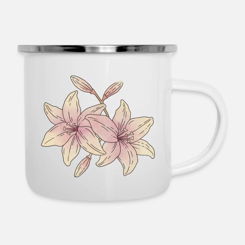 Lilien Blumen - Emaille-Tasse - Weiß