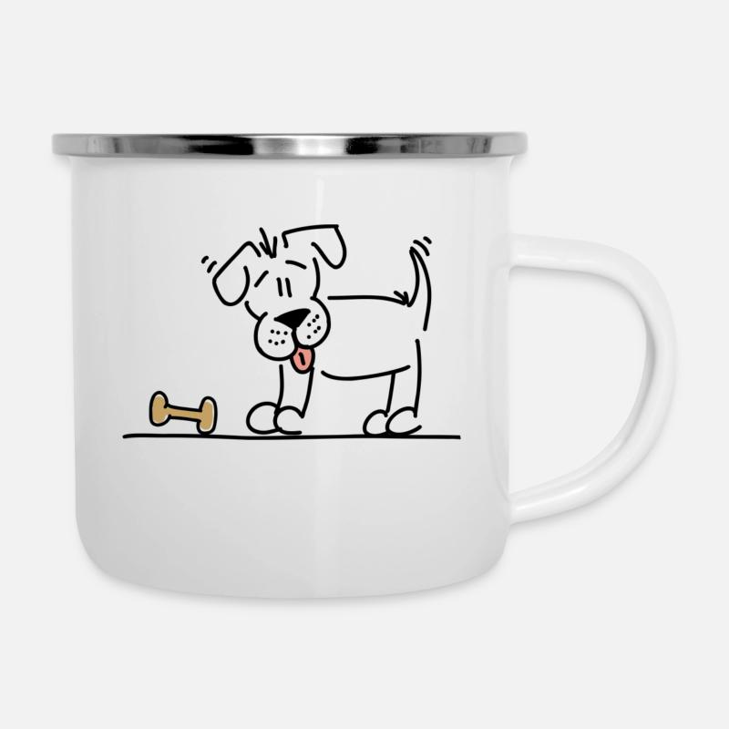 Hund mit Knochen - Emaille-Tasse - Weiß