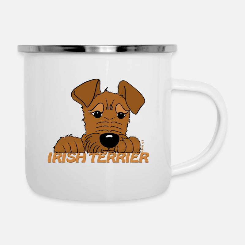 Irish Terrier Kopf - Emaille-Tasse - Weiß