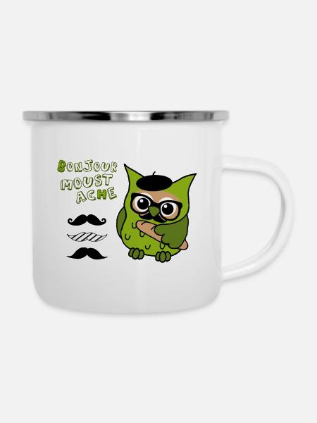Eule moustache - Emaille-Tasse - Weiß