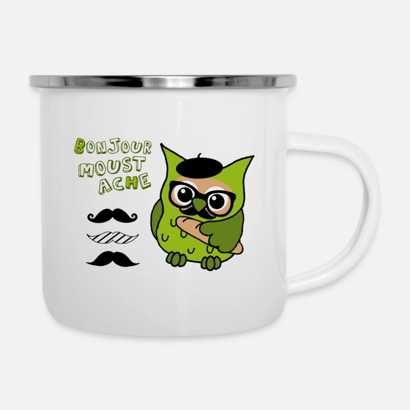 Eule moustache - Emaille-Tasse - Weiß