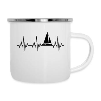 Herzschlag EKG Segeln Segelboot Segelschiff - Emaille-Tasse - Weiß - Rechts