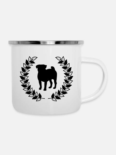 Mops Lorbeerkranz - Emaille-Tasse - Weiß