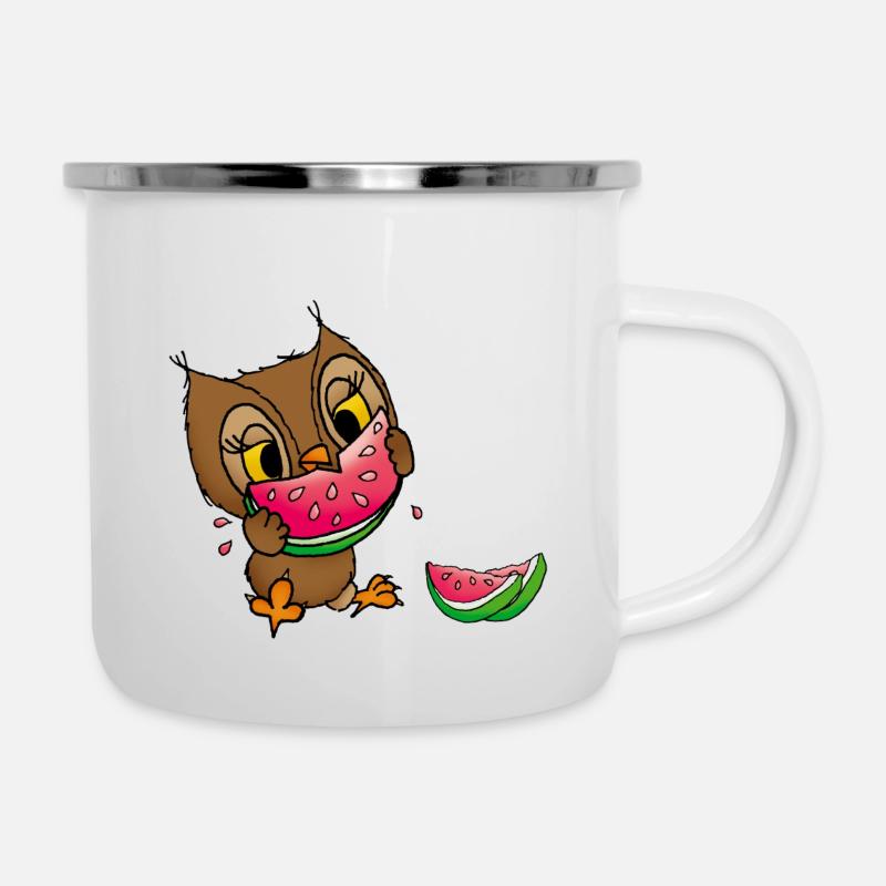 Eule Wassermelone - Emaille-Tasse - Weiß