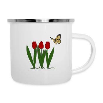 Tulipes et papillon, printemps - Tasse émaillée - blanc - Droite