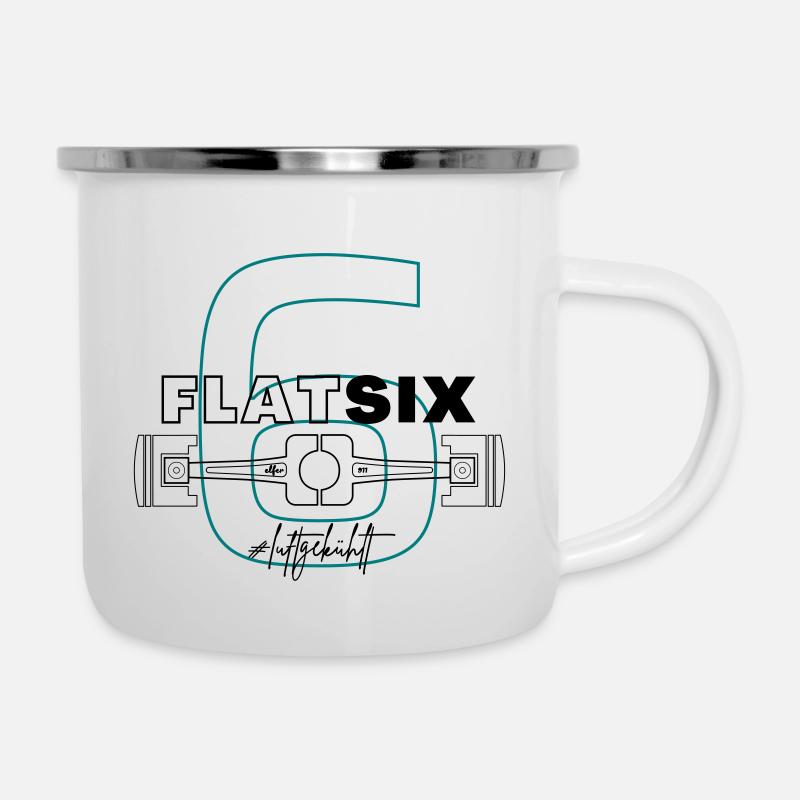 Flat6 - Kolben luftgekühlt - Emaille-Tasse - Weiß