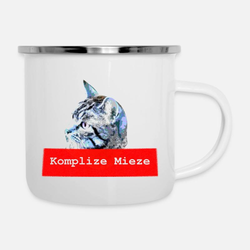 Komplize Mieze - Emaille-Tasse - Weiß