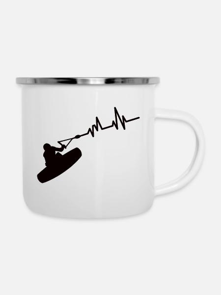 Wakeboard, Pulsschlag, Puls - Emaille-Tasse - Weiß