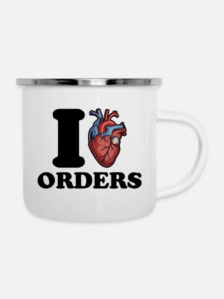 Ich liebe Aufträge - Emaille-Tasse - Weiß
