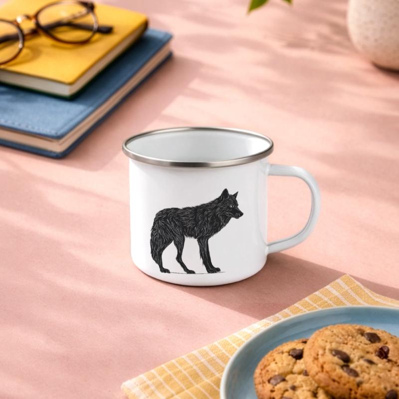 Wilder Wolf - Schwarzer Wolf T-Shirt oder Pullover Emaille-Tasse