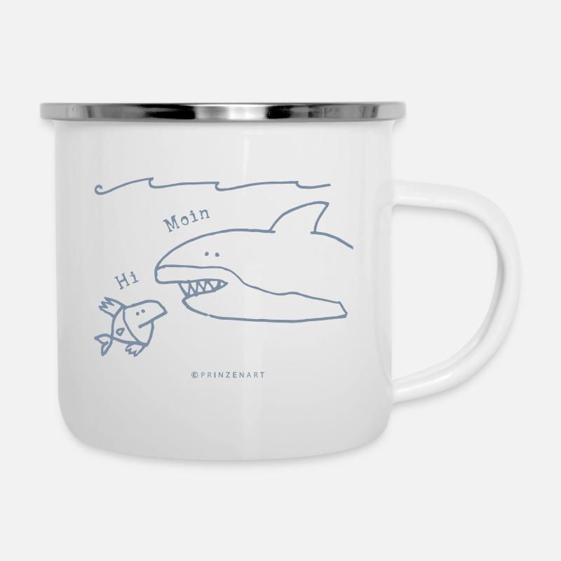 Fischköppe / Fischkopp / Hai – Moin. - Emaille-Tasse - Weiß