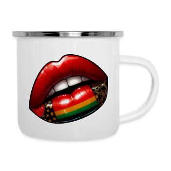 Kuss der Eleganz, rote Lippen - Emaille-Tasse - Weiß - Rechts