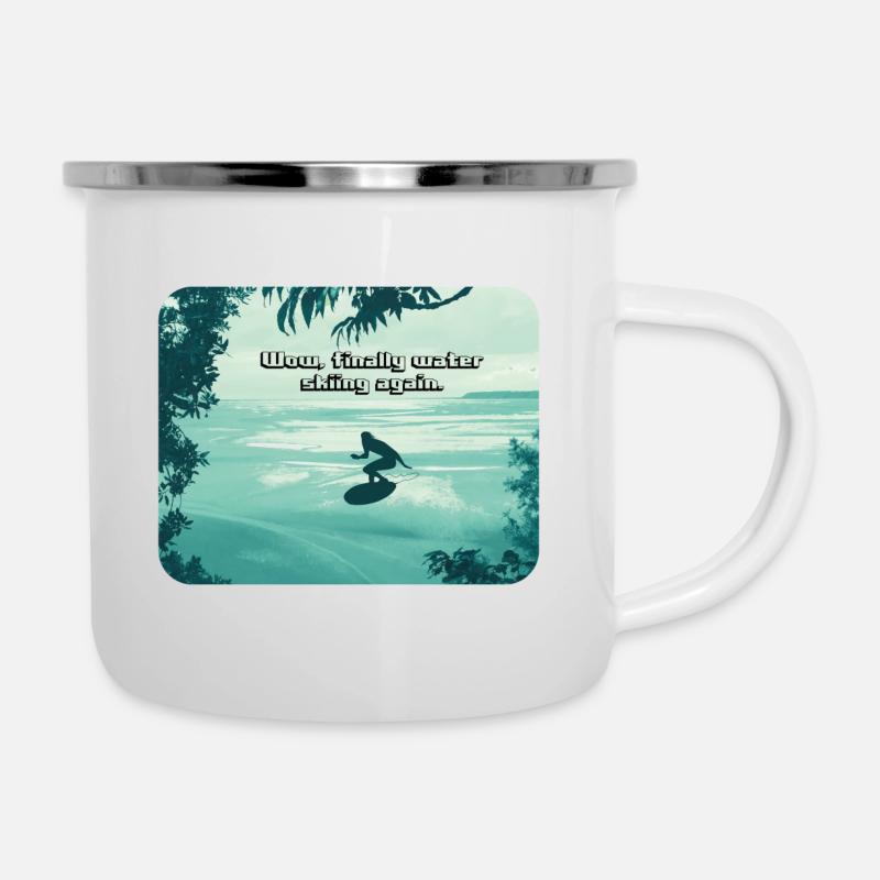 Wow, finally water skiing again. Water ski! - Camper Mug - white