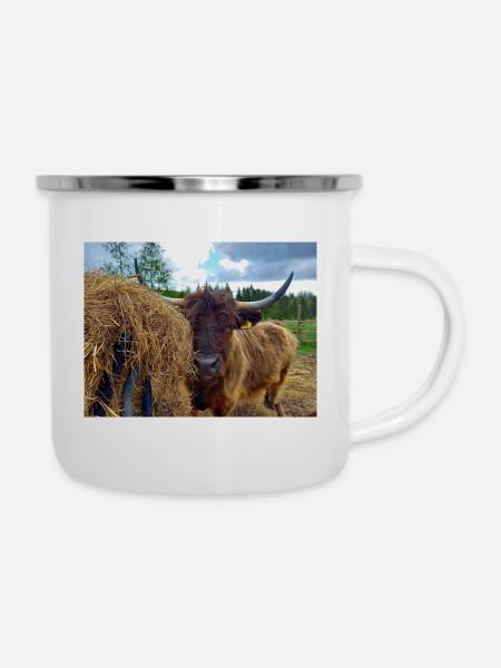 Neugierig - Emaille-Tasse - Weiß