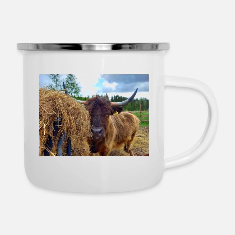 Neugierig - Emaille-Tasse - Weiß