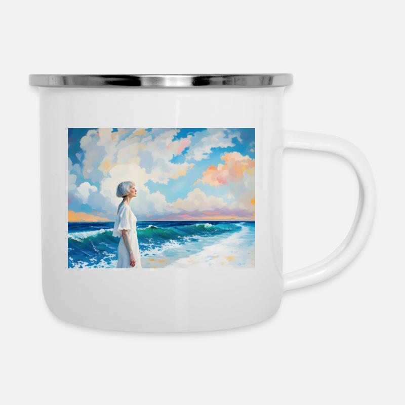 Maman sur la plage 3 - Tasse émaillée - blanc