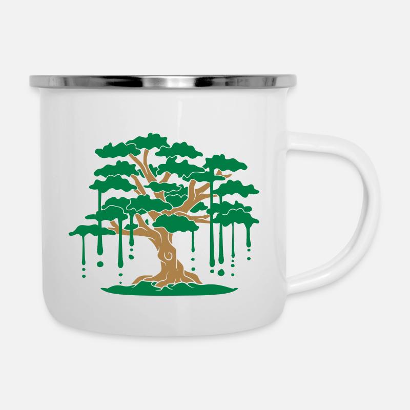 tropfen graffiti wald comic blaetter aeste baum ga - Emaille-Tasse - Weiß