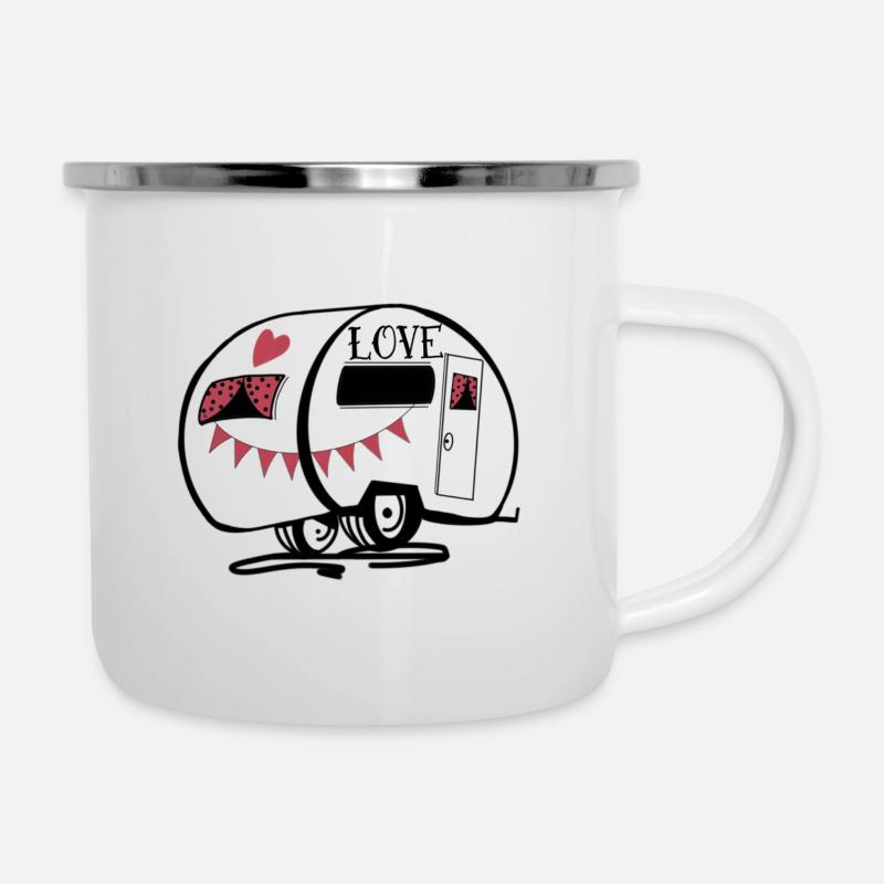 Wohnwagen - Emaille-Tasse - Weiß
