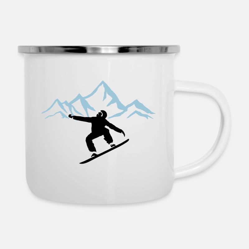 Snowboarders et montagnes - Tasse émaillée - blanc