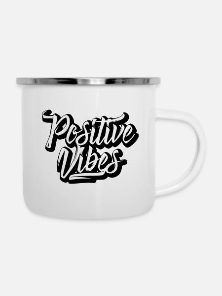 Positive Vibes - Emaille-Tasse - Weiß