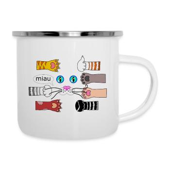Katzendesign Katzenpfoten Katzenschnauze - Emaille-Tasse - Weiß - Rechts