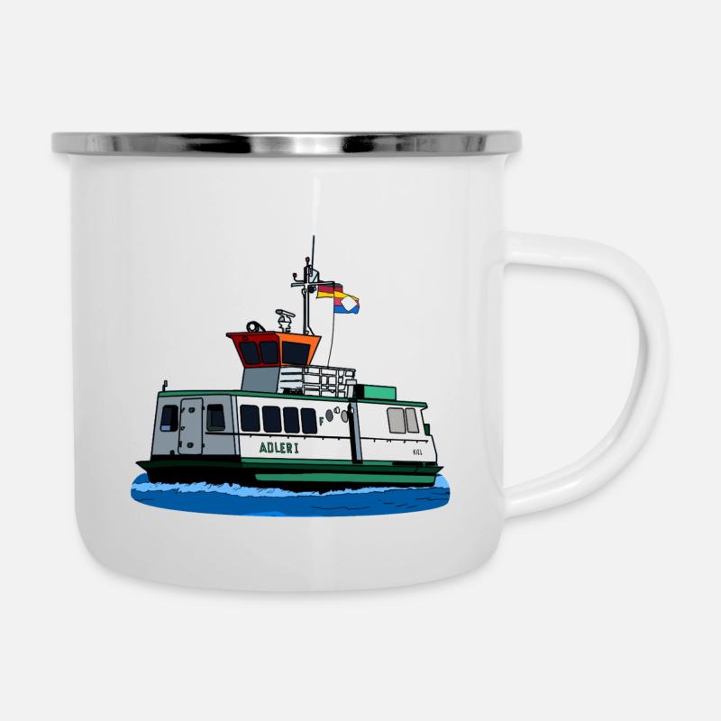 Kanalfähre Adler I - Emaille-Tasse - Weiß