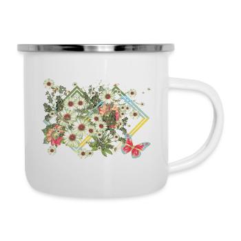 Blumen Blüten - Emaille-Tasse - Weiß - Rechts