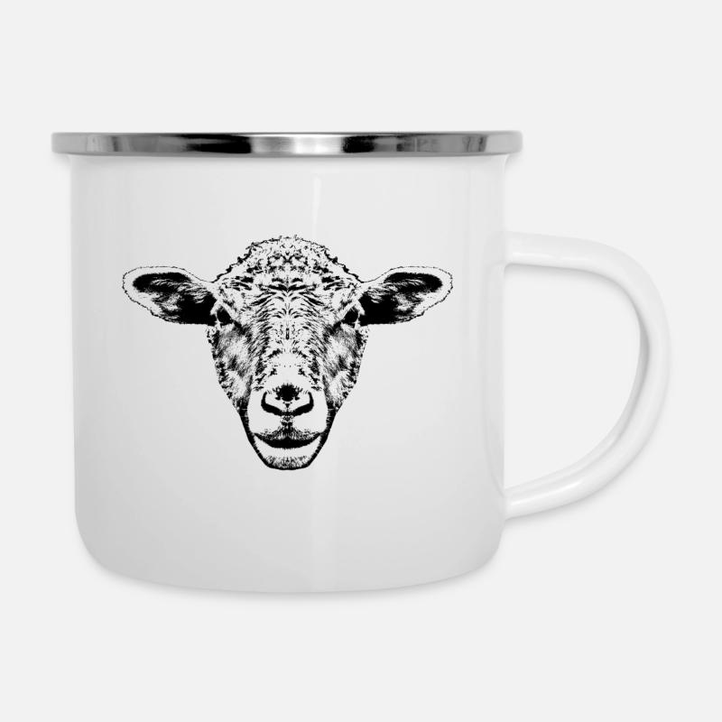 Schaf/ Portrait / Kopf - Emaille-Tasse - Weiß