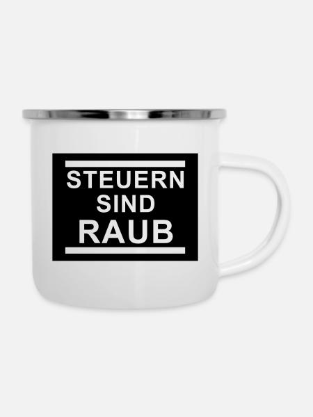 Steuern - Emaille-Tasse - Weiß