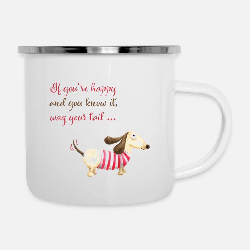 Wag Your Tail - Emaille-Tasse - Weiß