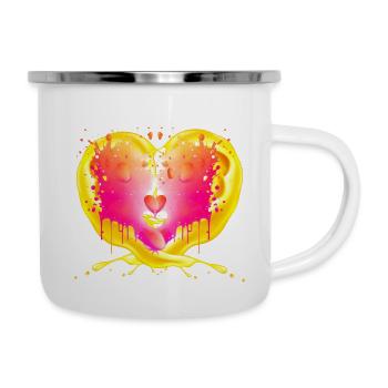 Herz hinter Flammen - Emaille-Tasse - Weiß - Rechts