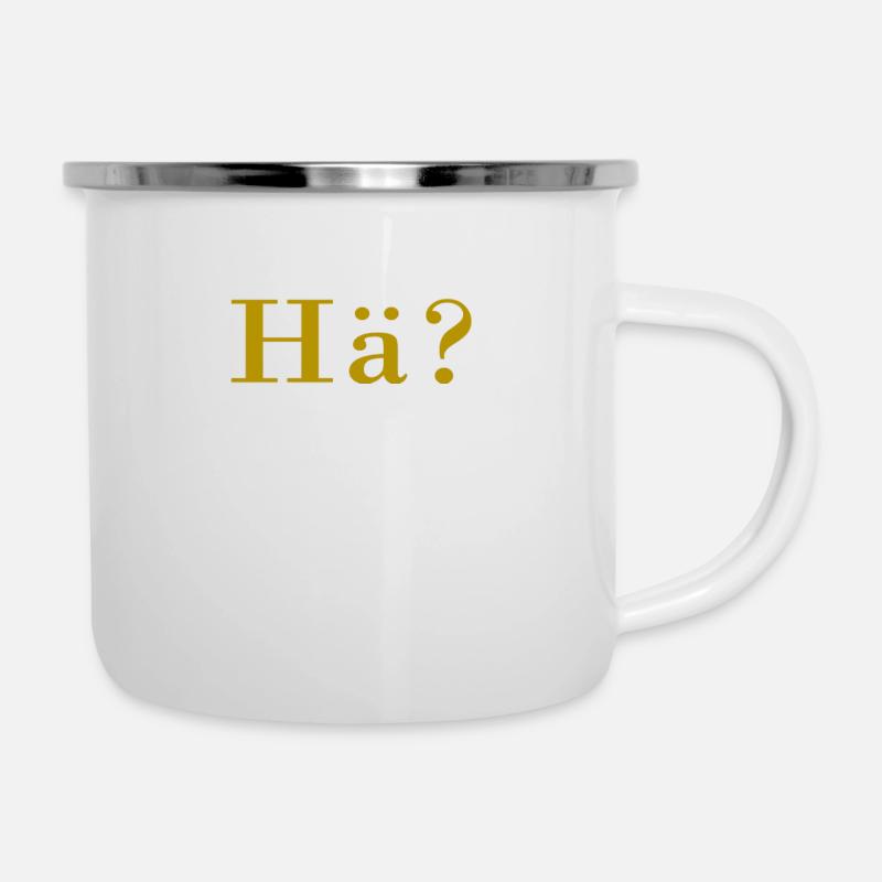 Hä? Die Frage in Gold. - Emaille-Tasse - Weiß