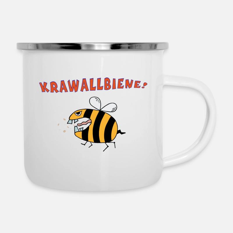 Krawallbiene - Emaille-Tasse - Weiß