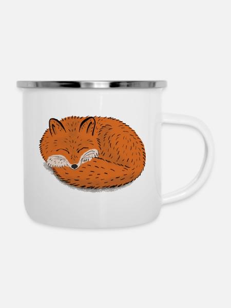 Sleepy Fox - Emaille-Tasse - Weiß
