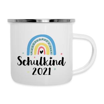 Schulkind 2021 / 1. Schultag - Emaille-Tasse - Weiß - Rechts