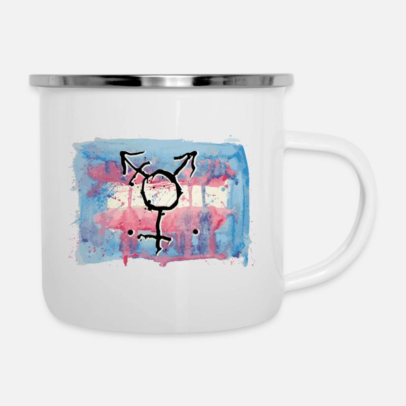 trans flagge transgender trans - Emaille-Tasse - Weiß