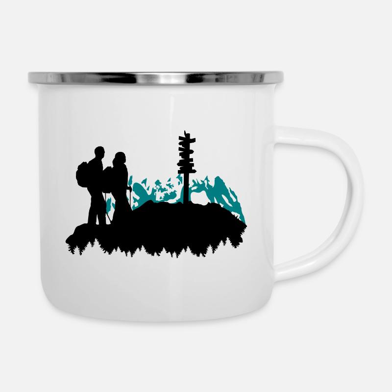 Berg Wandern - Wanderer - Emaille-Tasse - Weiß