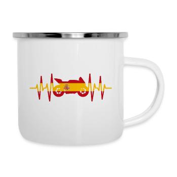 Motorrad Herzschlag Spanien Motorsport Liebe - Emaille-Tasse - Weiß - Rechts