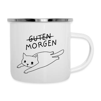 Guten Morgen - Katze Morgenmuffel Langschläfer - Emaille-Tasse - Weiß - Rechts