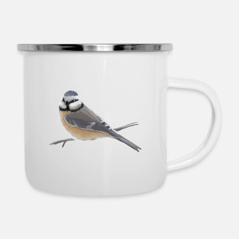 Blaumeise minimalistisch - Emaille-Tasse - Weiß