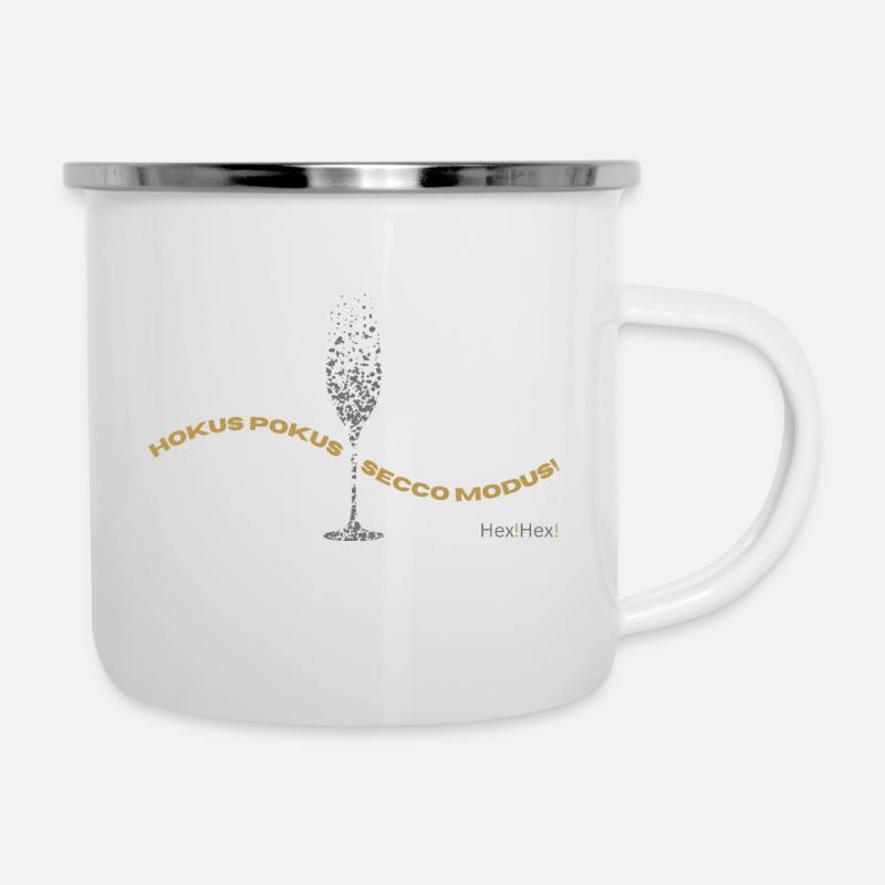 Hokus Pokus Secco Modus Design - Emaille-Tasse - Weiß