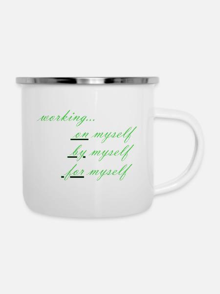 working on myself - Emaille-Tasse - Weiß