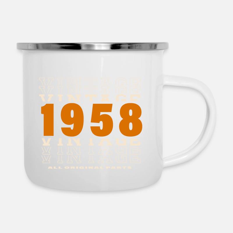 1958 : Vintage - 66e anniversaire - Tasse émaillée - blanc
