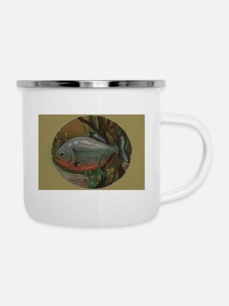 Piranha - Emaille-Tasse - Weiß