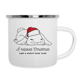 Lapin de Noël décontracté avec chapeau - Noir - Tasse émaillée - blanc - Droite