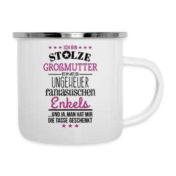 Ungeheuer fantastischer Enkel - Oma / Tasse - Emaille-Tasse - Weiß - Rechts