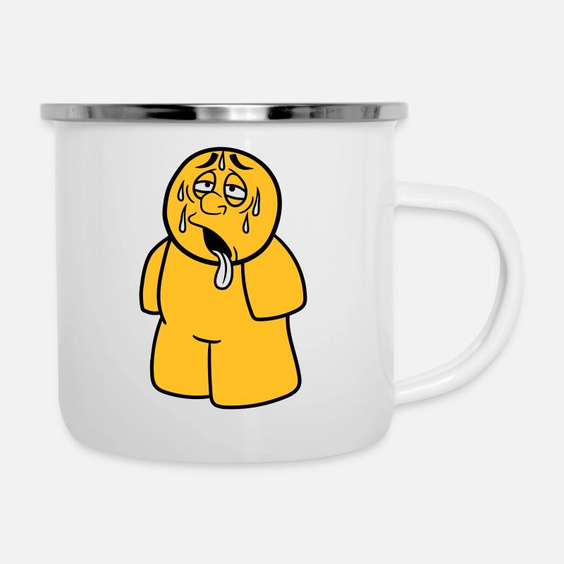 figur mann comic cartoon erschoepft sonne regen tr - Emaille-Tasse - Weiß