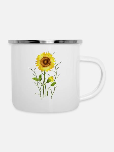 Sonnenblume - Emaille-Tasse - Weiß